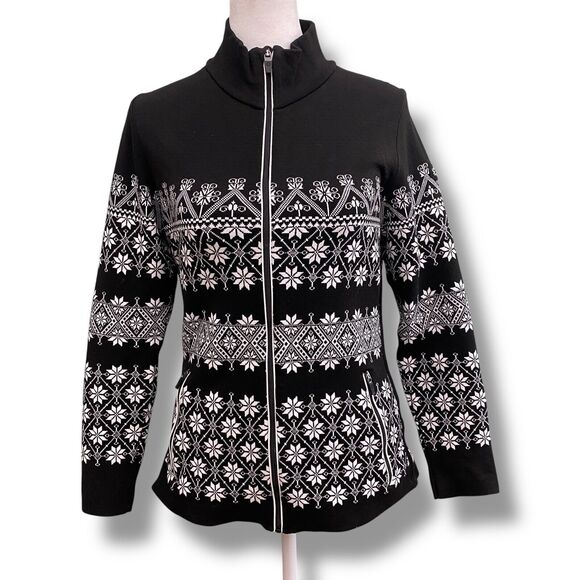 Newland Womens Fair Isle Jacket Full Zip Pockets Stretch Medium Snowflake Italy - Picture 1 of 11